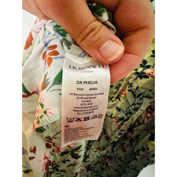 L. K. BENNETT Mint Green Floral Phelia Puff Sleeve Sweetheart Midi Dress Size 4 - Picture 11 of 11